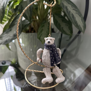 Vintage Coca Cola Polar Bear Ornament Blue Scarf Holding Coke Bottle Christmas